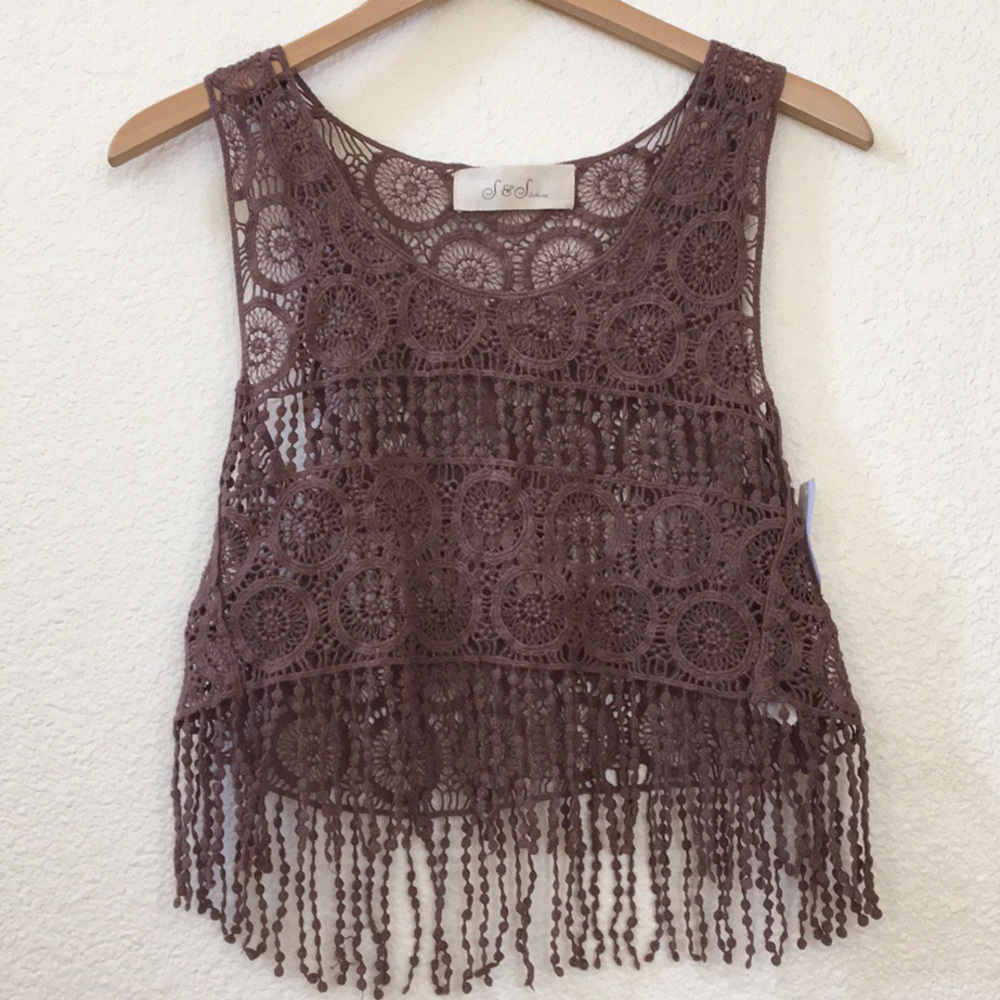 NWT Boho Brown Lace Crop Top